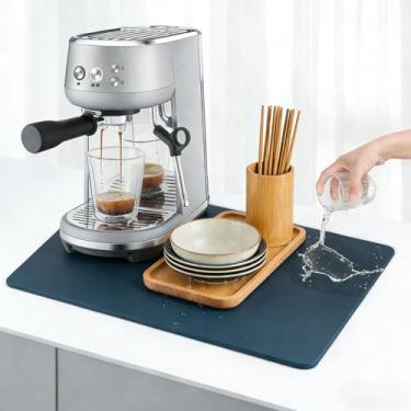 Imagem de Escorredor de pratos para cozinha, tapete de drenagem de silicone contra-absorvente, tapete de secagem rápida antiderrapante para bancada (azul)