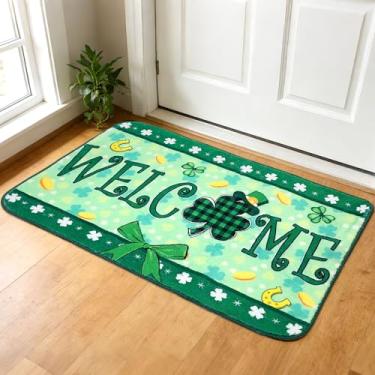 Imagem de FEBSNOW Tapete de Dia de São Patrício 71 x 43 cm Tapete de trevo verde antiderrapante para cozinha, sala de estar, banheiro, quarto, capacho para decoração de casa de férias irlandesas