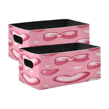 Imagem de xigua Conjunto de 2 caixas de armazenamento de coração para o dia dos namorados, cubo de armazenamento dobrável, organizador de cestas de armazenamento para livros, prateleiras, armário, lavanderia