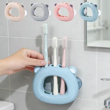 Imagem de Suporte de escova de dentes com sucção de urso de desenho animado, 3 compartimentos, ventosa de parede, banheiro, espelho, suporte para escovas de dentes, suporte para adultos, família, banheiro