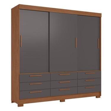 Imagem de Guarda Roupa Casal 3 Portas De Correr 9 Gavetas Morretes Jatobá Grafite - Santos Andirá