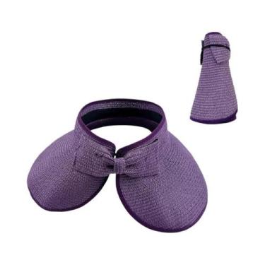 Imagem de Chapéu De Palha Feminino Dobrável De Aba Larga Com Laço Para Praia E P
