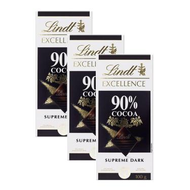 Imagem de Chocolate Lindt Excellence 90% Cocoa Supreme Dark 100g | Kit com três unidades