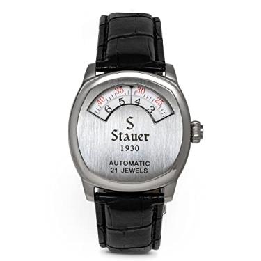 Imagem de Stauer Relógio Dashtronic 1930 – Pulseira de couro masculina genuína Cotswold com caixa de aço inoxidável – Movimento automatizado e relógio resistente à água de 3 ATM, Preto, Retrô