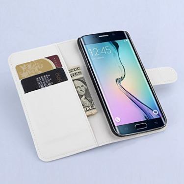Imagem de Capa carteira para Samsung Galaxy S6 EDGE, capa carteira flip de couro PU premium com compartimento para cartão, suporte e fecho magnético [capa interior à prova de choque de TPU] Compatível com