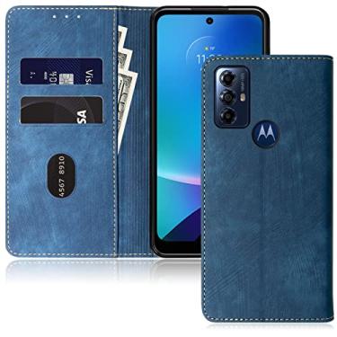 Imagem de Capa carteira flip para Motorola Moto G Play 2023 G Power 2022 / G Pure 2021 Folio Wallet Case com bloqueio de RFID (azul)