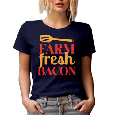 Imagem de Camiseta novidade Farm Fresh Bacon-01 Ideia de presente para amantes de comida, Azul marinho, XXG