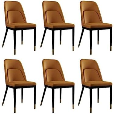 Imagem de Conjunto de 6 cadeiras de cozinha, couro PU fosco falso estofado nas costas Cadeiras de destaque para sala de estar Cadeiras de jantar com estrutura de aço carbono Cadeira de jantar, amarela