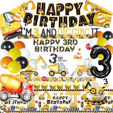 Imagem de 90 Pcs Dump Truck Party Decorations for Boys Baby .Construction 3rd Birthday Party Supplies，Construction 3rd Birthday Party Supplies for Boys, Construction Birthday Party Supplies for 3 Year Old Boy