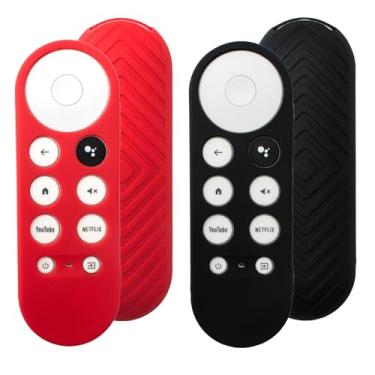 Imagem de Pacote com 2 capas para controle remoto compatível com Chromecast 2020 com Google TV Voice Remote, capa de silicone antiderrapante (vermelho + preto)