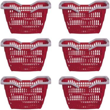 Imagem de Kit 06 Cesta Cestinha Plástica Supermercado c/ Alça 12L - Usual Utilid