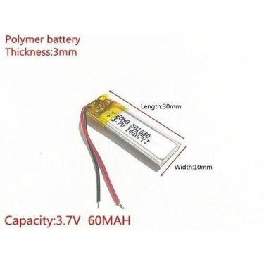 Imagem de Bateria 60 Mah 3,7v Tamanho:  3mm X 10mm X 30mm Nova - bgb