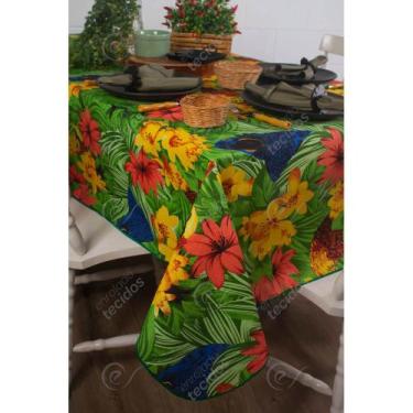 Imagem de Toalha de Mesa em Gorgurinho Floral Arara Azul, 1,50 x 3,20