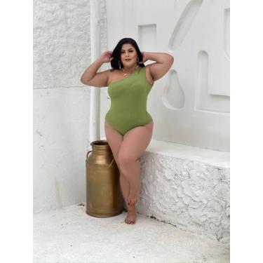 Imagem de Body Plus Size Um Ombro Regata Decote Lateral Costas de Fora, Verde, G
