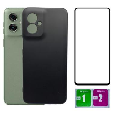 Imagem de Kit Capinha Capa Aveludada Preta Para Moto G55 + Película 3D - Mustang