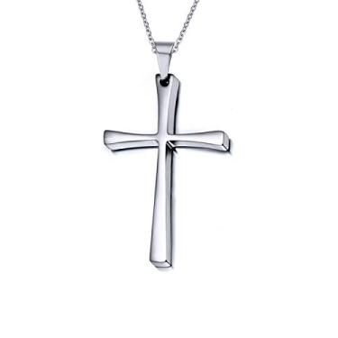 Imagem de Colar com pingente de cruz, corrente banhada a ouro 18 quilates, corrente de aço inoxidável, colar simples de cruz polida e sólida para homens e meninos