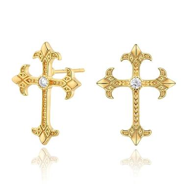 Imagem de BENEIGE Brincos femininos banhados a ouro 14 quilates banhados a ouro 14 quilates hipoalergênicos, joias minimalistas para mulheres, Cross-1, Latão, Zircônia cúbica