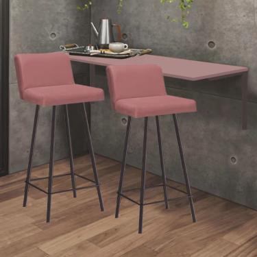 Imagem de Kit Mesa Suspensa de Parede Fixa mdf Rosa + 2 Banquetas Lexi Ferro Marrom Suede Rose - Ahazzo Móveis