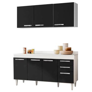 Imagem de Armário Aéreo Parma E Balcão Para Pia Com Tampo 150cm Lisboa Branco-preto - Lumil