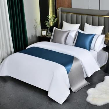 Imagem de Lenço para cama de hotel, moderno, contrastante, patchwork, toalha de cama, decoração de cama moderna, para quarto, sem desbotamento, proteção para cama de solteiro queen king size - Azul||Solteiro 40