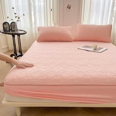 Imagem de Lençol de cama impermeável de algodão macio de luxo, respirável, lavável, protetor de colchão, colcha de cama elástica quente para solteiro/casal/Queen/King Pink||200 x 220 cm/(199.9 cm x 220.0 cm)