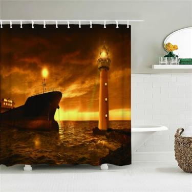 Imagem de Cortina de chuveiro de tecido Sunlight Ocean Beach Cortinas de banheiro Sunset Dusk Sea Tamanho grande 300x180CM Tela de banho com 12 ganchos, 2606ZW, L210xA180cm