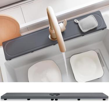 Imagem de Tapete de torneira para pia de cozinha com pés elevados, bandeja de pia de pedra de diatomita de secagem rápida, torneira absorvente de água e proteção contra respingos, evita acúmulo de umidade