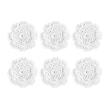 Imagem de YWJLQH 6 jogos americanos de algodão em crochê feito à mão, jogos americanos de mesa, porta-copos de algodão em crochê para decoração de mesa de casamento e, Bege