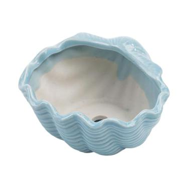 Imagem de Ioensy Vaso de cerâmica para plantas, recipiente para plantas de interior, vaso de mesa, plantador bonito com furo de drenagem para, quintal, Azul Claro