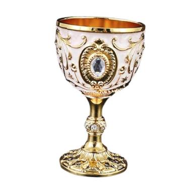 Imagem de ＫＬＫＣＭＳ Taça de água em, copo de metal para vinho, pequeno, retrô, europeu, reutilizável, mini cálice para casamento, cozinha e bar, Ouro Branco