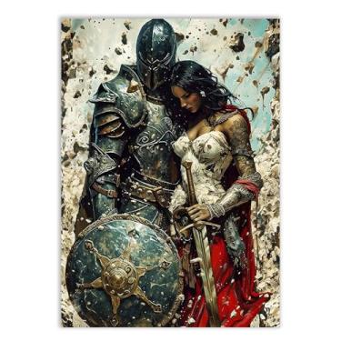 Imagem de Placa Decorativa Casal Soldado Espartano Romano Ilustração Decoração Poster Quarto Sala
