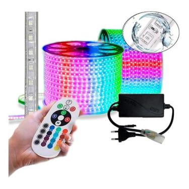 Imagem de Fita Mangueira De Led Rgb 5050 De 10 Metros Com Fonte Bivolt e Control
