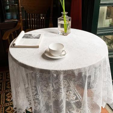 Imagem de Toalha de mesa de renda branca bordada floral toalha de mesa vintage retangular toalha de mesa pequena para decoração de festa de casamento boho rústico 140 x 152 cm
