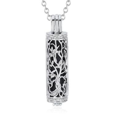Imagem de Kcouiee Colar de cremação Árvore da Vida - Pingente de cilindro oco de aço inoxidável com recipiente interno de cinzas, joia de urna memorial espiritual para lembrança de cinzas, Aço inoxidável