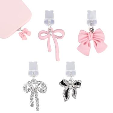 Imagem de 4 Un. Protetores de Proteção Contra Poeira para Telefone, Protetores Criativos Porta de Carregamento para iPhone 4-14 Acessórios Práticos e Elegantes Telefone (Estilo Laço)