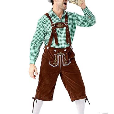 Imagem de Jdlsppl Conjunto de fantasia masculina Oktoberfest 2 peças cerveja alemã xadrez bávaro conjunto de shorts Lederhosen roupas de Halloween, Verde, GG