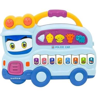 Imagem de Teclado Piano Musical Bebe Brinquedo Infantil Divertido Som Carros Polícia - Cor Azul