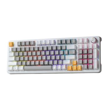 Imagem de TISHLED Teclado mecânico para jogos com fio com botão de volume multifuncional, 96 teclas hot swappable clicky blue switches 26 teclas anti-fantasma arco-íris LED retroiluminado destacável, cabo USB