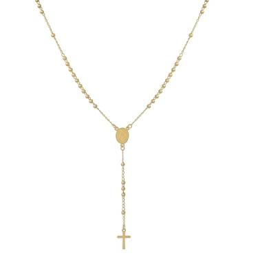 Imagem de Terço Feminino de Pescoço 50 cm Aço inoxidável 316l Não contém Fecho Cores Dourado Prata Medalha de São Bento Hipoalérgico Não Escurece Antialérgico (Dourado)