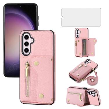 Imagem de Asuwish Capa de telefone para Samsung Galaxy S24 5G capa carteira com zíper com protetor de tela e compartimento para cartão de crédito alça transversal alça longa de couro S 24 24S GS24 G5 mulheres
