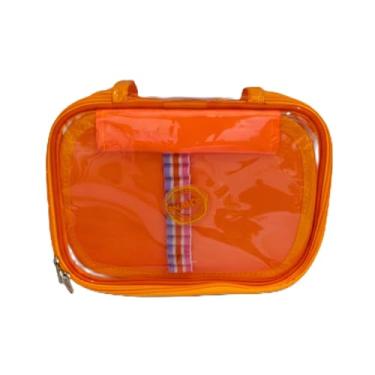 Imagem de Estojo Baú Box Organizador Transparente Laranja | Com Divisória | 24 Lápis