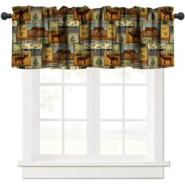 Imagem de Cabana rústica animal cozinha cortina valance, urso alce veado montanha floresta campo fazenda acampamento folha de bordo caça janela sanefa, para quarto, sala de estar, café, banheiro, 1 painel L 137