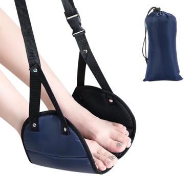 Imagem de Rede para pés de avião, descanso de pé sem colapso para viagens de avião com alça de ajuste estendida, rede portátil para pés de mesa com espuma de memória, essencial de viagem para relaxar seus pés