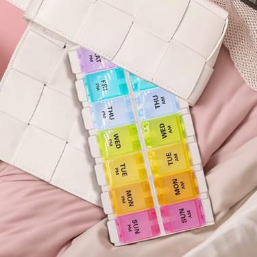 Imagem de Organizador semanal de comprimidos – Caixa de comprimidos grande para uso diário de 7 dias, suporte removível para vitamina/óleo de peixe/suplementos, arco-íris