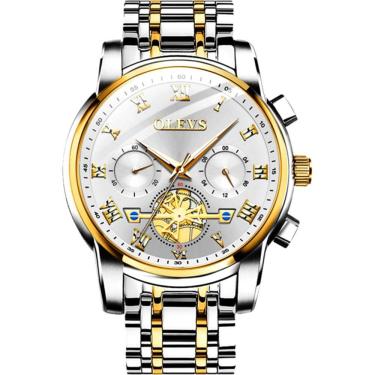 Imagem de Relógio Masculino De Quartzo Cronógrafo Fases Da Lua Branco Dourado