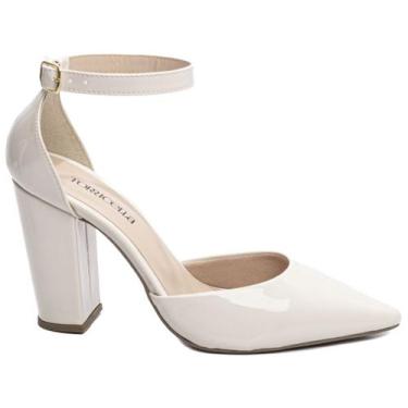 Imagem de Sapato Scarpin Salto Alto Grosso Bico Fino 9 cm Off White Branco Torri