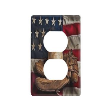 Imagem de Blueangle Placa de parede dupla para taco de beisebol vintage, tamanho padrão, placas de cobertura de tomada elétrica de 1 gangue para decoração de quarto de escritório em casa, 4,53 x 2,76 polegadas