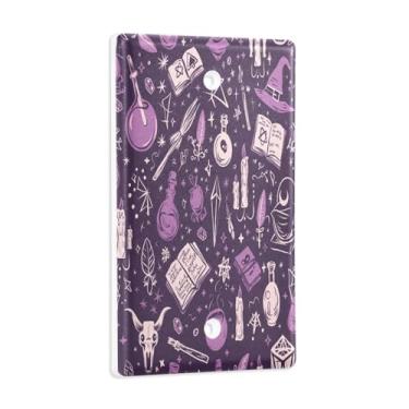 Imagem de Blueangle Placa de parede decoradora de capa em branco, tamanho padrão 1 gangue Halloween Witch Switch Cover para quarto de escritório em casa, 4,53 x 2,76 polegadas (990)