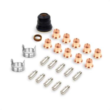 Imagem de 24PK S45 IPT-40 Kit de consumíveis de corte por plasma ponta de eletrodo 0,039 polegadas Standoff MT60432 Anel espiral escudo adequado para tocha de corte de plasma S45 IPT-40