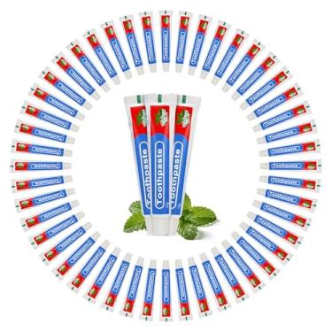 Imagem de Pasta de dente descartável de viagem a granel, 10 g/0,35 oz vermelha e azul adequada para hotéis, acampamento, convidados, pessoas sem-teto, instituições de caridade (pacote com 100)